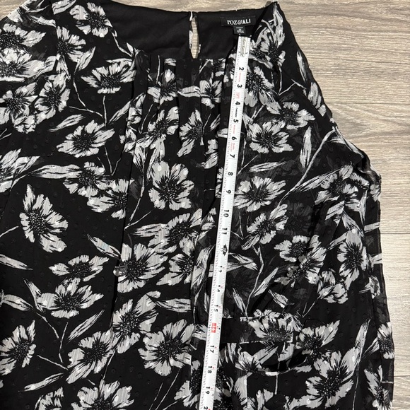 Roz & Ali Women Black & White Floral Lined 3/4 Sleeve Relaxed Fit Blouse Size 1X - Picture 11 of 13